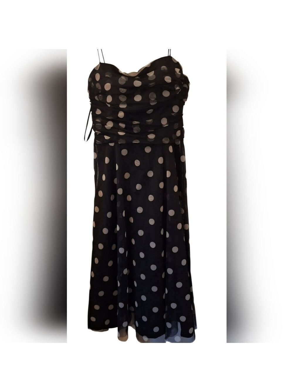 Eliza J Black Polka Dot Prom Dress Spaghetti Straps Size 12 👗